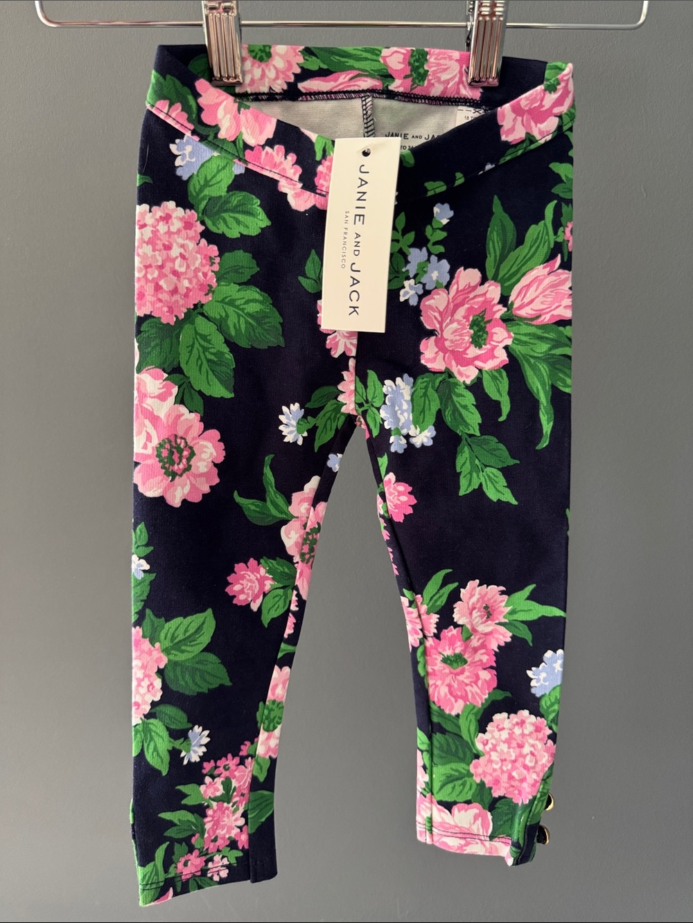 Janie and Jack Navy Floral Leggings with Pink & Green Print